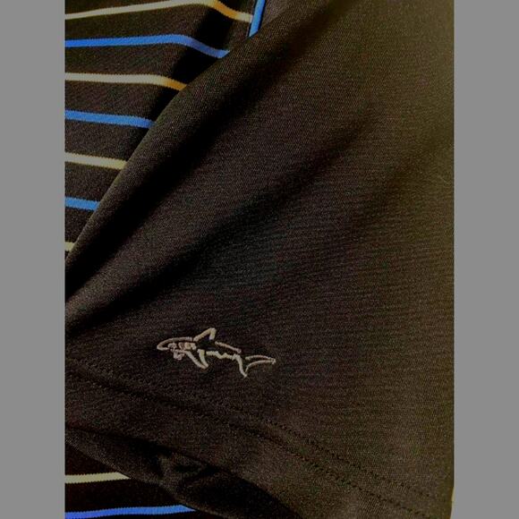 Greg Norman Shark Slim Fit Nav/y/Black Striped Men's Polo Golf Shirt Size Large - Picture 3 of 3